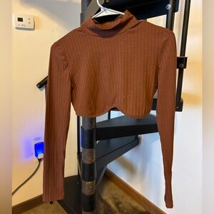 SHEIN Chocolate Ribbed Long Sleeve Crop Top